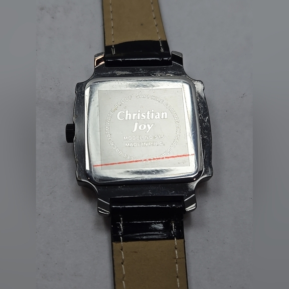 Womens Christian Joy Silver Tone Geometric Watch Crystals Leather New Battery - Picture 11 of 11